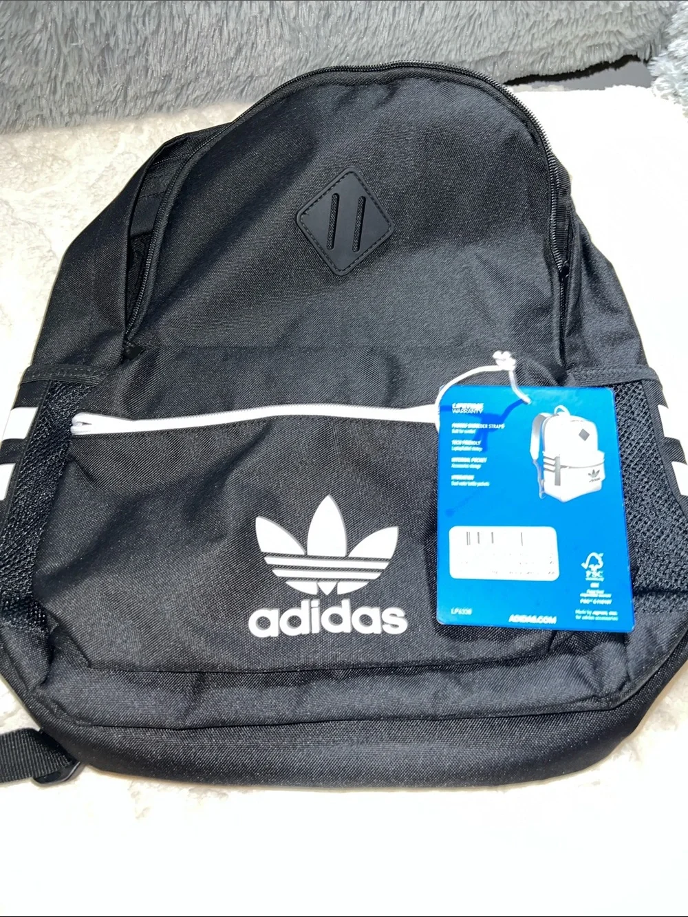 adidas Black Youth Originals Backpack with White Stripes NWT